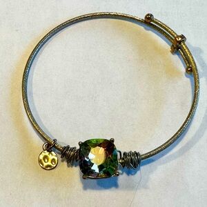 Gold Bangle Bracelet w/ Rainbow Crystal